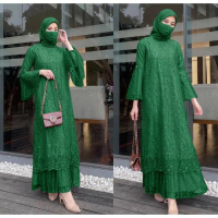 GAMIS WANITA MUSLIM KONDANGAN MEWAH DAN ELEGAN BAHAN TILE-GELA - IJO BOTOL, M