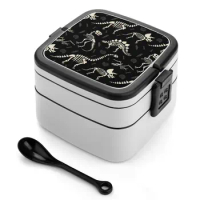 Dinosaur In Black Bento Box Leak-Proof Square Lunch Box With Compartment Dinosaur Dino Halloween Dia De Los Muertos Day Of The