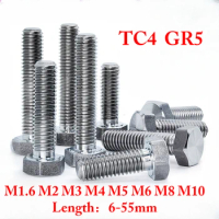 M1.6 M2 M3 M4 M5 M6 M8 M10 x 6-80 mm TC4 GR5 Titanium Alloy Hex Head Bolt Screw Bicycle Motorcycle
