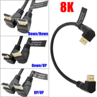 UP &amp; Down Angled HDMI-compatible 2.1V Male to Right Left Elbow Male extension Cable 30cm 60cm 1.8m, 2.1V angle cable 8K @60HZ