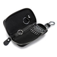 Mens Womens Premium Leather Car Key Holder Bag Keychain Case Wallet Zip 6 Hook Key Case Car Key Holder Wallet