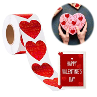 Hình dán trái tim màu đỏ lễ tình nhân, 500 chiếc, 1,5inch, Hình dán tự dính, Hình dán trang trí tình
