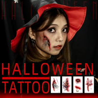 1 Halloween Horror Series Temporary Tattoo With Bloody Wound Realistic Horror Design Waterproof Fake Tattoo For Men Women