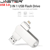 JASTER Iphone lightning Pen Drive OTG USB 3.0 Flash Drive For ipad Android 32GB 64GB 128GB 256GB Pendrive 3 in 1 Memory stick