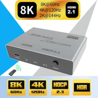 Ultra HD 8K Switcher HDMI2.1-compatible 2 In 1 Out 4K@120Hz 3x1 / 2x1 Switch with IR Remote for PS4/5 PC To TV Monitor Projector