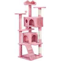 62''H Double Condo Cat Tree with Scratching Post Tower, Pink