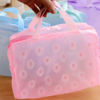 Translucent Handbag Organizer Makeup Travel Cosmetic Bag Waterproof PVC Toiletry Kits Bathroom Storage Wash Bag Daisy Handbag