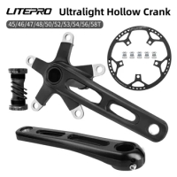 LITEPRO Crankset Hollow Integrated 130BCD for Folding Bicycle Aluminum Alloy 45/47/53/56/58T Hollow Lightweight Crank and Plate