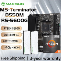 MAXSUN Gaming Motherboard Combo Terminator B550M with CPU AMD Ryzen 5 5600G DDR4 16GB(8GB*2) 3200MHz RAM M.2 SATA3 Computer Set