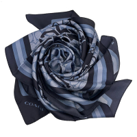 【COACH】經典LOGO100%蠶絲絲巾方巾圍巾(藍)