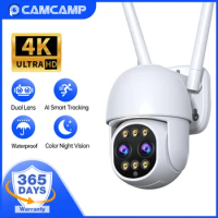 Camcamp 8MP 4K Smart Wifi Camera PTZ Outdoor 8x Digital Zoom Onvif Cctv Video Surveillance IP Camera Security Protection Iptv