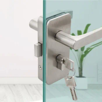 Office Glass Door Lock Interior Sliding Door Handle Lock Single Double Door Stainless Steel Latch Lockset Security Hardware