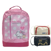 【SANRIO 三麗鷗】Hello Kitty雙層背包+大開口超大容量文具袋超值組(台灣正版授權)