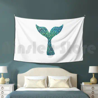 Mermaid Tail Tapestry Living Room Bedroom Colorful Gold Mermaid Scales Scale Tale Tail Fairy Fantasy Metal Magic