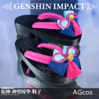 Presale Game Genshin Impact Kamisato Ayaka Cosplay Shoes Woman Kimono Clogs
