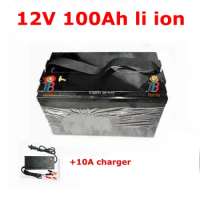 waterproof 12v 100ah lithium ion Rechargeable bateria 12v 100ah li ion 18650 BMS 3s for UPS Speaker EV Boat RV + 10A Charger