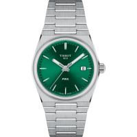 【TISSOT 天梭 官方授權】PRX系列 70年代復刻石英女錶-綠/35mm 520禮物 送禮(T1372101108100)