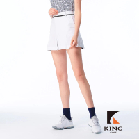 【KING GOLF】實體同步款-女款內層雙色百摺拼接素面修身A LINE短裙/高爾夫球裙(白色)