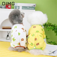 OIMG 2023 Spring Summer Small Medium Dogs Jumpsuits Forest Bear Wrapped Belly Pants Pet Clothes Teddy Bichon Schnauzer Rompers