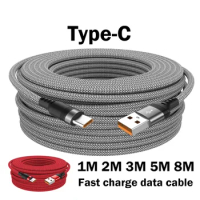 6A Extended USB TYPE-C Cable Braided Data Cable for Samsung Huawei Xiaomi Switch Sony PS5 TYPE-C 8m 5m 3m 2m 1.5m 1m Cable