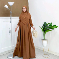 Karin Set Cringkle Airflow Satu set Gamis + Hijab Dress Syari Wanita Muslim Crinkle Casual Silver