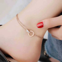 ✨ Full Diamond Rom Circle Titanium Steel Anklet for Women, Women's Foot Chain Jewelry, Beach Acc