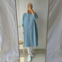 Emikoawa Kaos Atasan Wanita Oversized - Top Oversize Stripes Kaos Salur Baju Combed