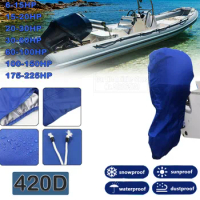 420D 6-225HP Boat Full Outboard Engine Cover Waterproof Sunshade Dust-proof Protection Blue For 6-225HP Motor