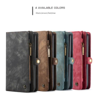 CaseMe-008 For Samsung Galaxy Note 20 S10+ S20 S21 S22+ S23 S24 Ultra Zipped Multifunction Flip Wallet Case 2 in 1 Phone Cover