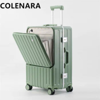 COLENARA ABS+PC Luggage 20" Aluminum Frame Boarding Case 24" Laptop Trolley Case Front Opening Travel Bag Cabin Suitcase