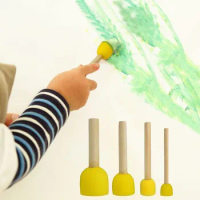 24pcs Sponge foam brush diy toy materials Sponge brush with wooden handle for children art painting