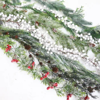 Christmas Decorative Garland Hanging Wreath Artificial Red Berries Pine Cones Vine Wedding Party Fireplace Stairs Ornament Gift
