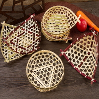 竹編籃鏤空小竹筐盤子圓形尖三角竹簍碟創意餐具商用竹子制品日式