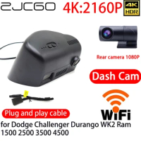 ZJCGO 4K DVR Dash Cam Wifi Front Rear Camera 24h Monitor for Dodge Challenger Durango WK2 Ram 1500 2500 3500 4500