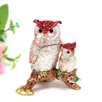 SHINNYGIFTS Pewter Owl Trinket Collectibles Boxes Oriental Vintage Owls Trinket jewelry Box
