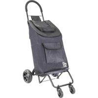 Trolley with Bag, 4 Wheeled Grocery Shopping Cart Push Folding Utility Hand Truck Swivel Wheels Garden Lightweight Luggage