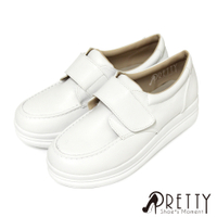 女護士鞋 白色學生皮鞋 厚底 沾黏帶 台灣製【PRETTY】B-26289