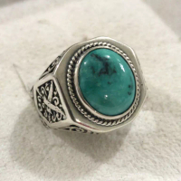 Kusuma Silver Cincin Ring Perak Silver Bali Asli 925 Ukir Segi delapan Batu Natural Biru Turquoise P