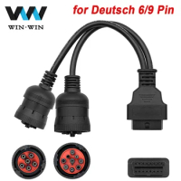 For Deutsch 9Pin J1939 Truck Y Cable to OBD2 16Pin Female Adapter J1708 6Pin Cable for cummins/cat Diagnosctic Tool Connector