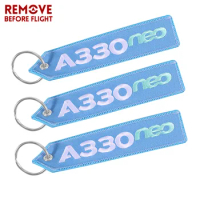 3 PCS AIRBUS Keychain Double-sided Embroidery A330 NEO Aviation Key Ring Chain for Aviation Gift Lanyard Light Blue Keychains