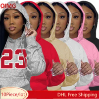 10 Wholesale Fall Winter Hoodie Women Long Sleeve Hooded Hoodie Casual Numbers Pullover Top Joggers 