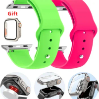 Case+Strap For Apple Watch Band 45mm 44mm 41mm 40mm 38 42mm Silicone Bracelet iWatch Serie 3 4 5 6 SE 7 8 9 Change To Ultra Case