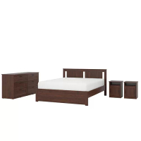SONGESAND 臥室家具 4件組, 雙人床框, 棕色