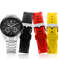 【MASERATI 瑪莎拉蒂】Traguardo 特別版三眼計時手錶 多彩錶帶套組(R8873612062)