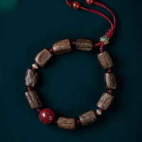 Submerged Type Vietnam Huian Agarwood Bracelet Antique Cinnabar White Jade Bracelet Fidelity Old Materials Barrel Beads