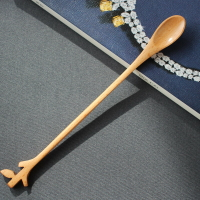 日式原木勺咖啡勺創意櫸木攪拌勺長柄可愛甜品勺家用實木蜂蜜勺子