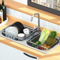 304不銹鋼水槽伸縮瀝水籃 廚房碗筷碟收納架水果蔬菜洗菜盆瀝水架