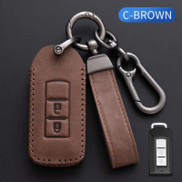 2/3 Buttons Remote Key Case For Mitsubishi L200 ASX Outlander Eclipse Cross Pajero Sport Lancer Top Leather Key Fob Shell Cover
