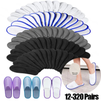 12-320Pairs Disposable Hotel Slippers Customized Wedding Slippers Non-Slip Brushed Slipper Unisex Guest Slippers for Travel/Home