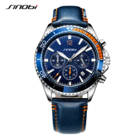 Men's Sinobi Wristwatches Original Quartz New Design Chronograph Man Leather Strap Watches Luminous Hands Males Clock Relojio